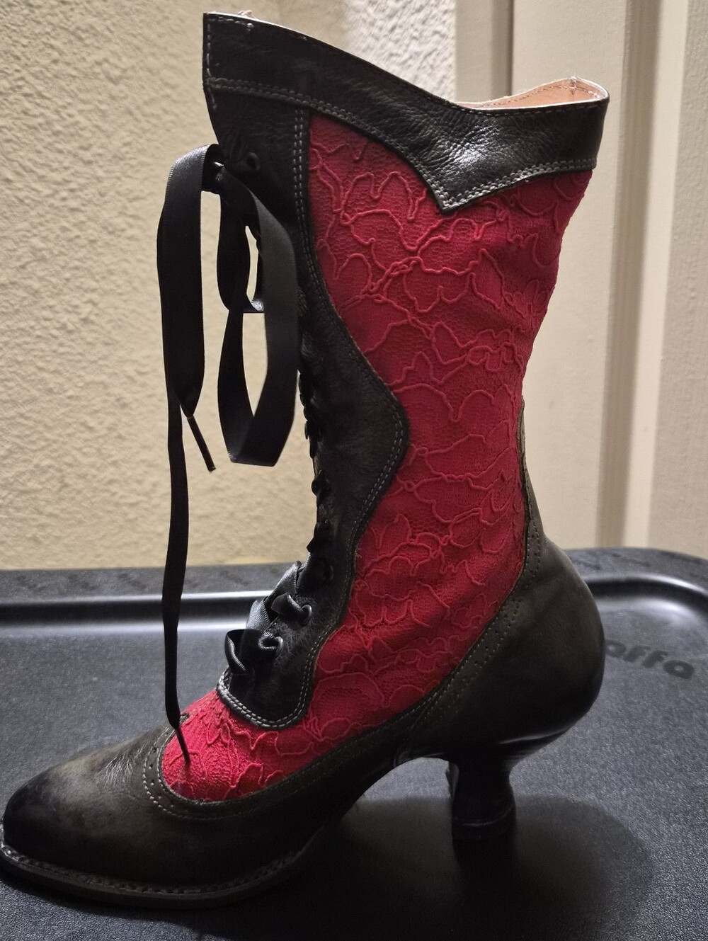 Abigale Black Rustic/Red Lace Boots